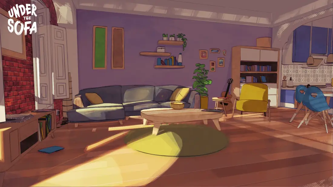 Living room, sofa side · sunset